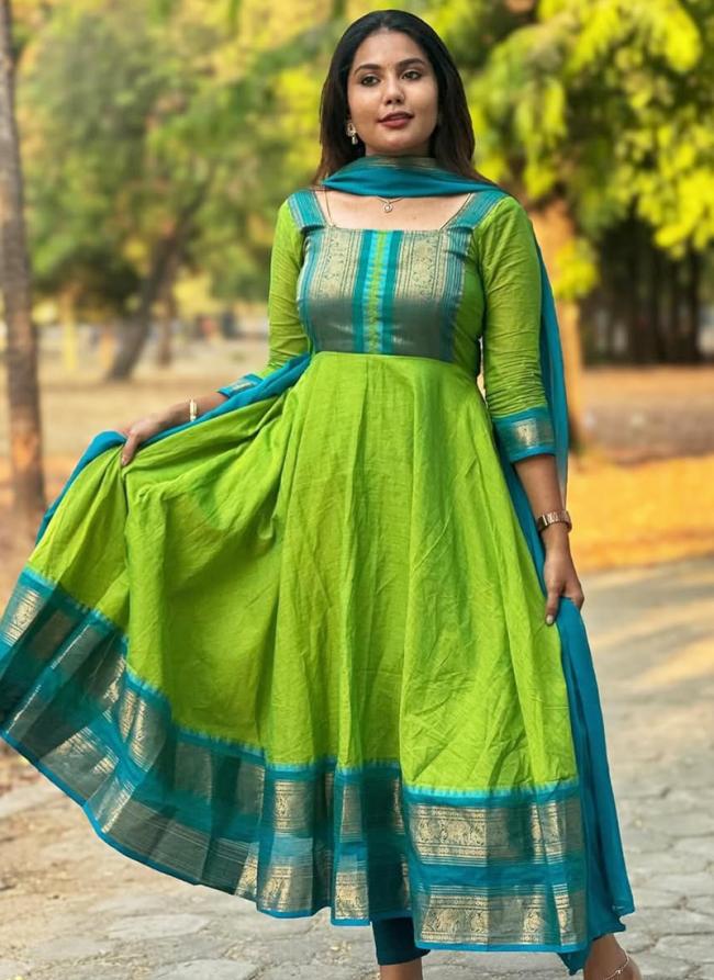 Vichitra Silk Green Traditional Wear Weaving Readymade Gown With Dupatta